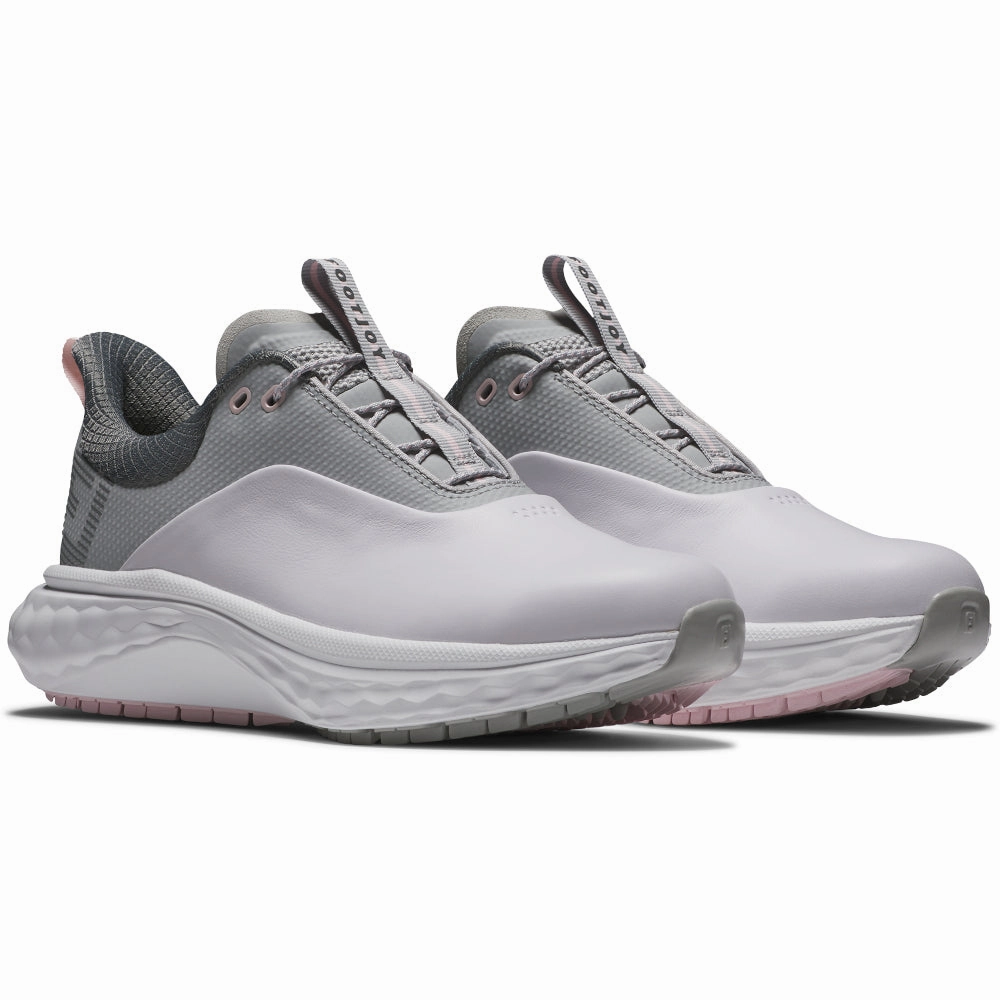 FootJoy Quantum Ladies Spikeless Waterproof Shoes - White/Grey/Pink Pro Golf Traction