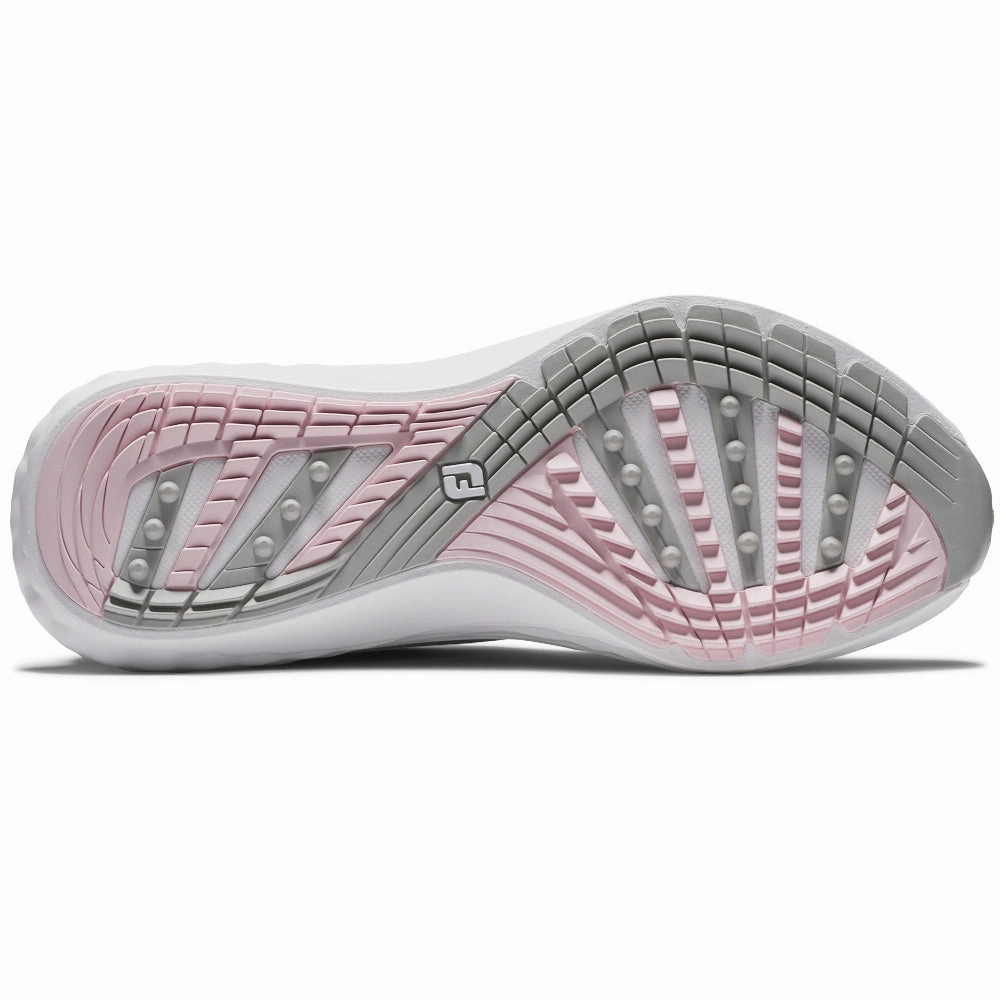 FootJoy Quantum Ladies Spikeless Waterproof Shoes - White/Grey/Pink Pro Golf Traction