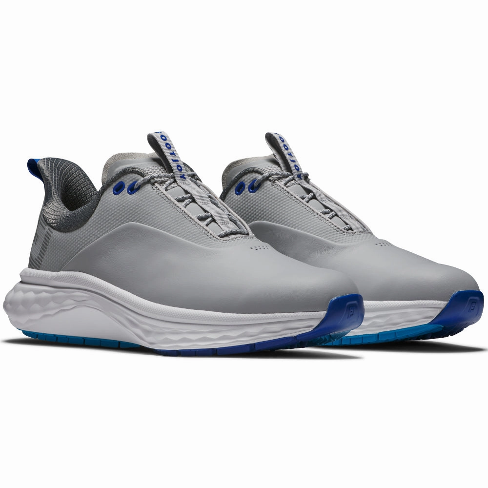 FootJoy Quantum Spikeless Waterproof Shoes - Grey/White/Blue Pro Golf Traction