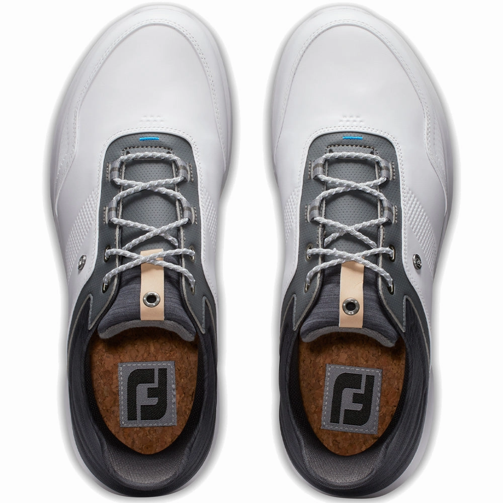 FootJoy Stratos Spikeless Waterproof Shoes - White/Charcoal/Blue Pro Golf Traction
