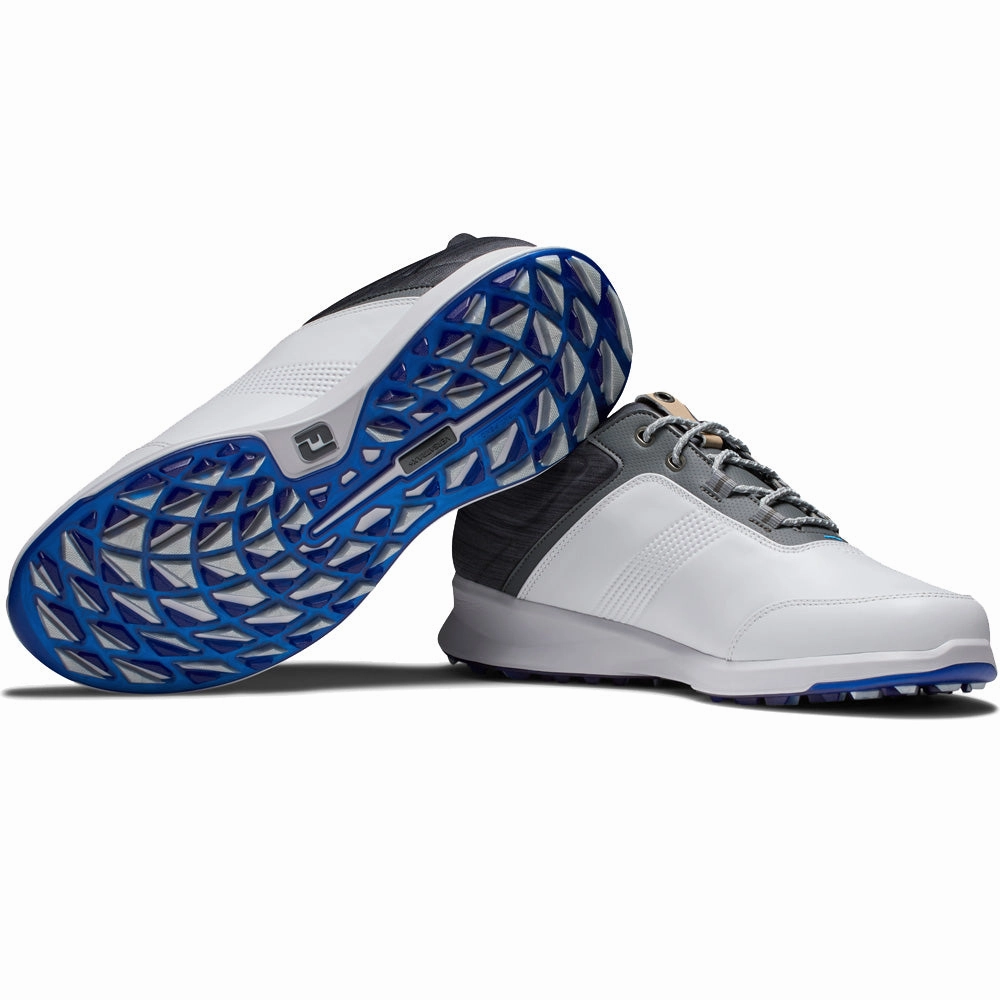FootJoy Stratos Spikeless Waterproof Shoes - White/Charcoal/Blue Pro Golf Traction
