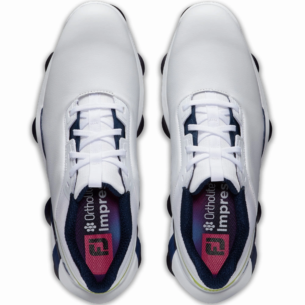 FootJoy Tour Alpha Spiked Waterproof Shoes - White/Navy/Lime Pro Golf Traction