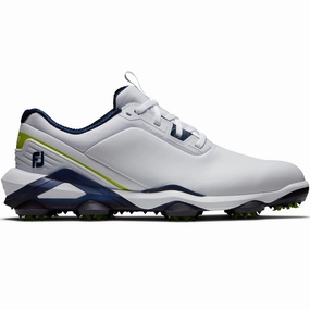 FootJoy Tour Alpha Spiked Waterproof Shoes - White/Navy/Lime Footjoy golf footwear