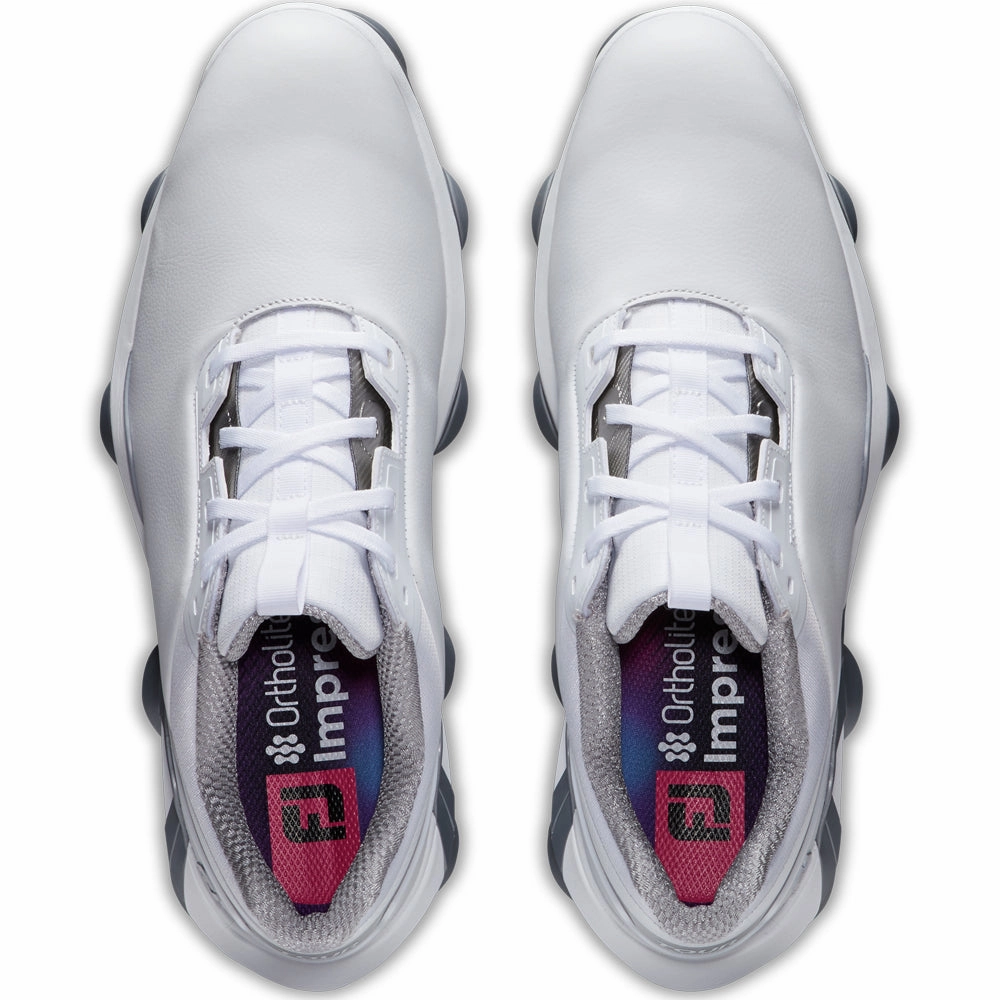 FootJoy Tour Alpha Spiked Waterproof Shoes - White/White/Silver Pro Golf Traction