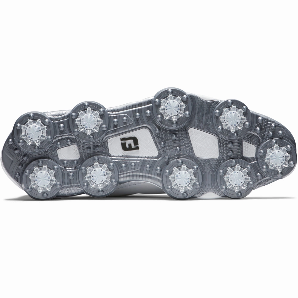 FootJoy Tour Alpha Spiked Waterproof Shoes - White/White/Silver Pro Golf Traction