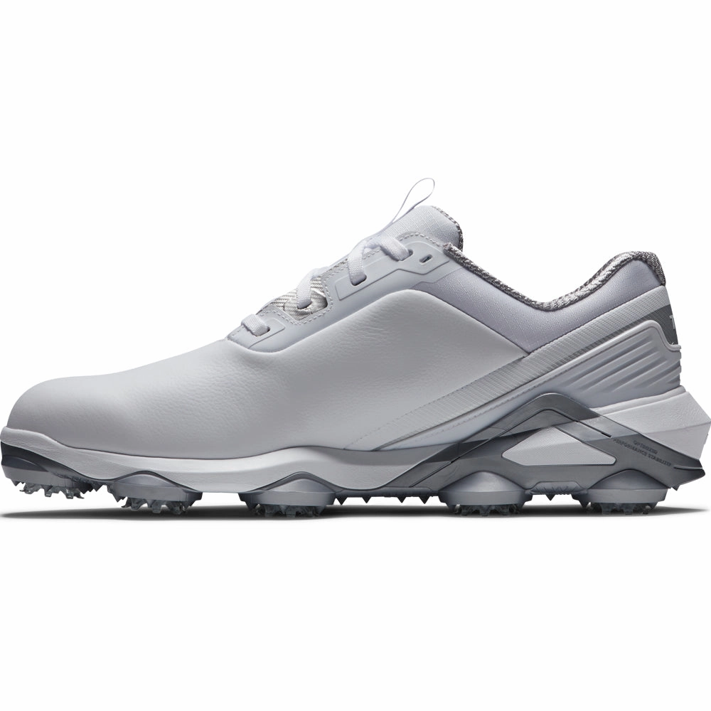FootJoy Tour Alpha Spiked Waterproof Shoes - White/White/Silver Pro Golf Traction