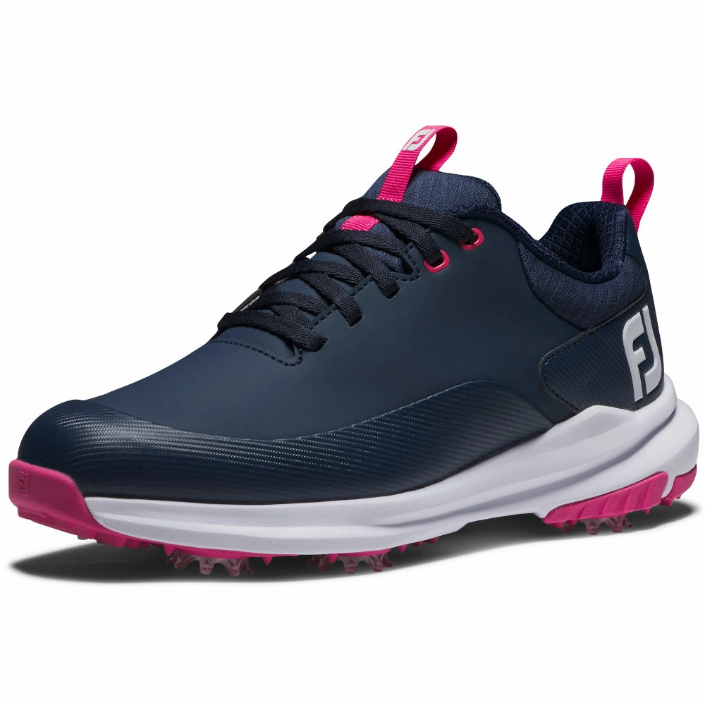 FootJoy Tour Rival Ladies Spiked Waterproof Shoes - Navy/White/Pink Pro Golf Traction