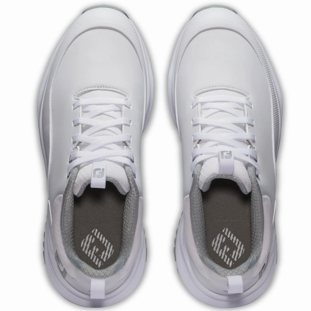 FootJoy Tour Rival Ladies Spiked Waterproof Shoes - White/White/Grey Pro Golf Traction