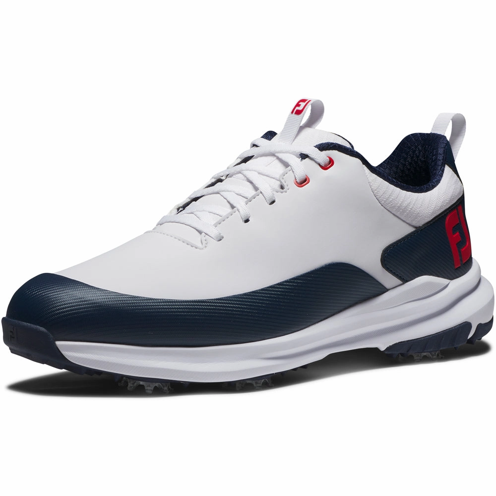FootJoy Tour Rival Spiked Shoes - White/Navy/Red Pro Golf Traction