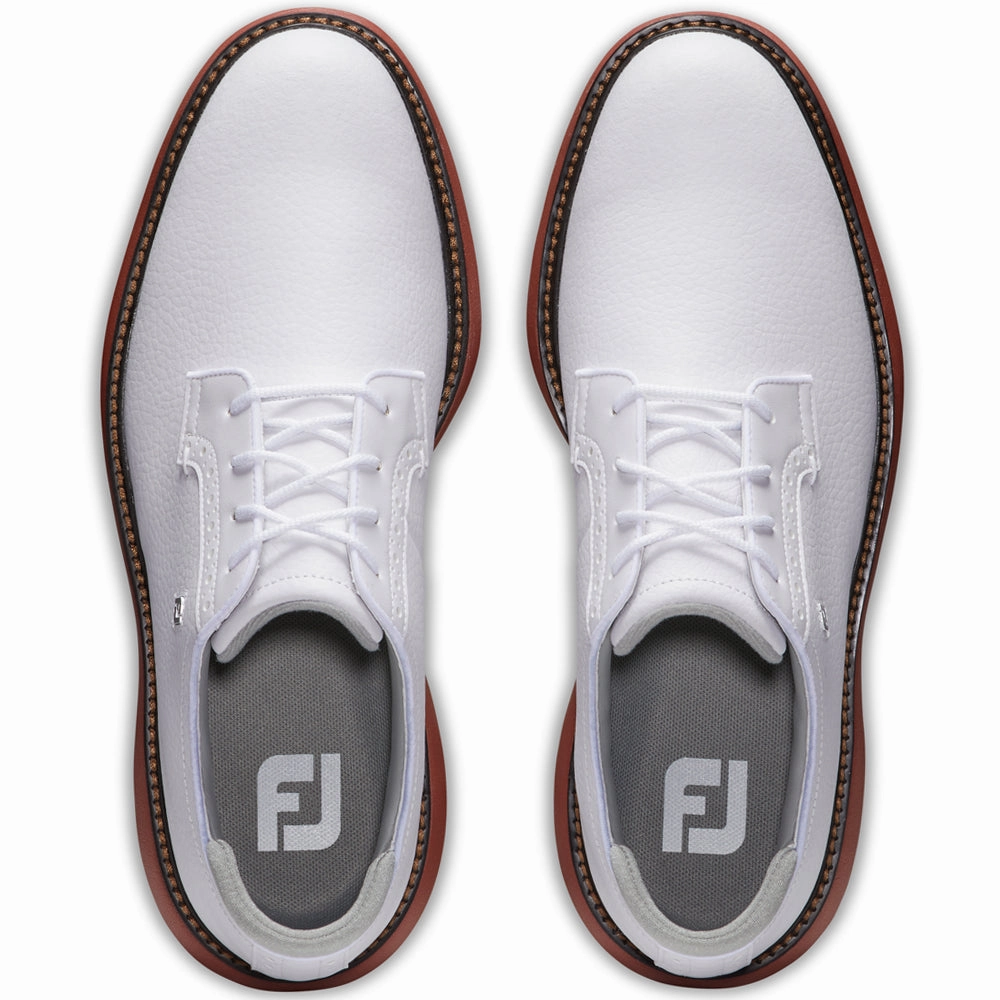 FootJoy Traditions Blucher Spiked Waterproof Shoes - White/White/Brick Pro Golf Traction