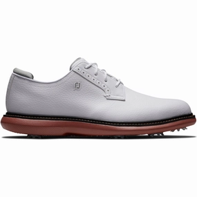 FootJoy Traditions Blucher Spiked Waterproof Shoes - White/White/Brick Footjoy golf footwear