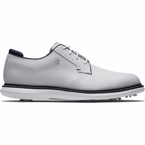 FootJoy Traditions Blucher Spiked Waterproof Shoes - White/White/Navy Blucher Footjoy golf footwear