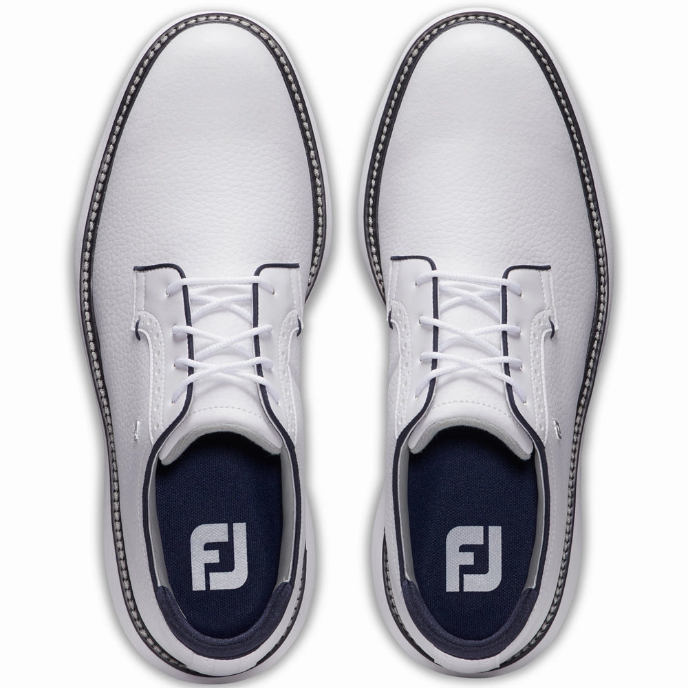 FootJoy Traditions Blucher Spiked Waterproof Shoes - White/White/Navy Blucher Pro Golf Traction