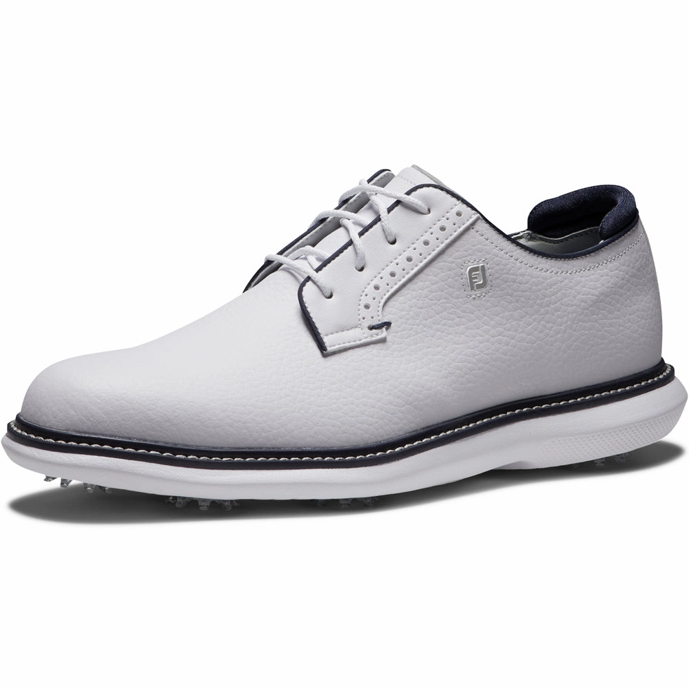 FootJoy Traditions Blucher Spiked Waterproof Shoes - White/White/Navy Blucher Pro Golf Traction