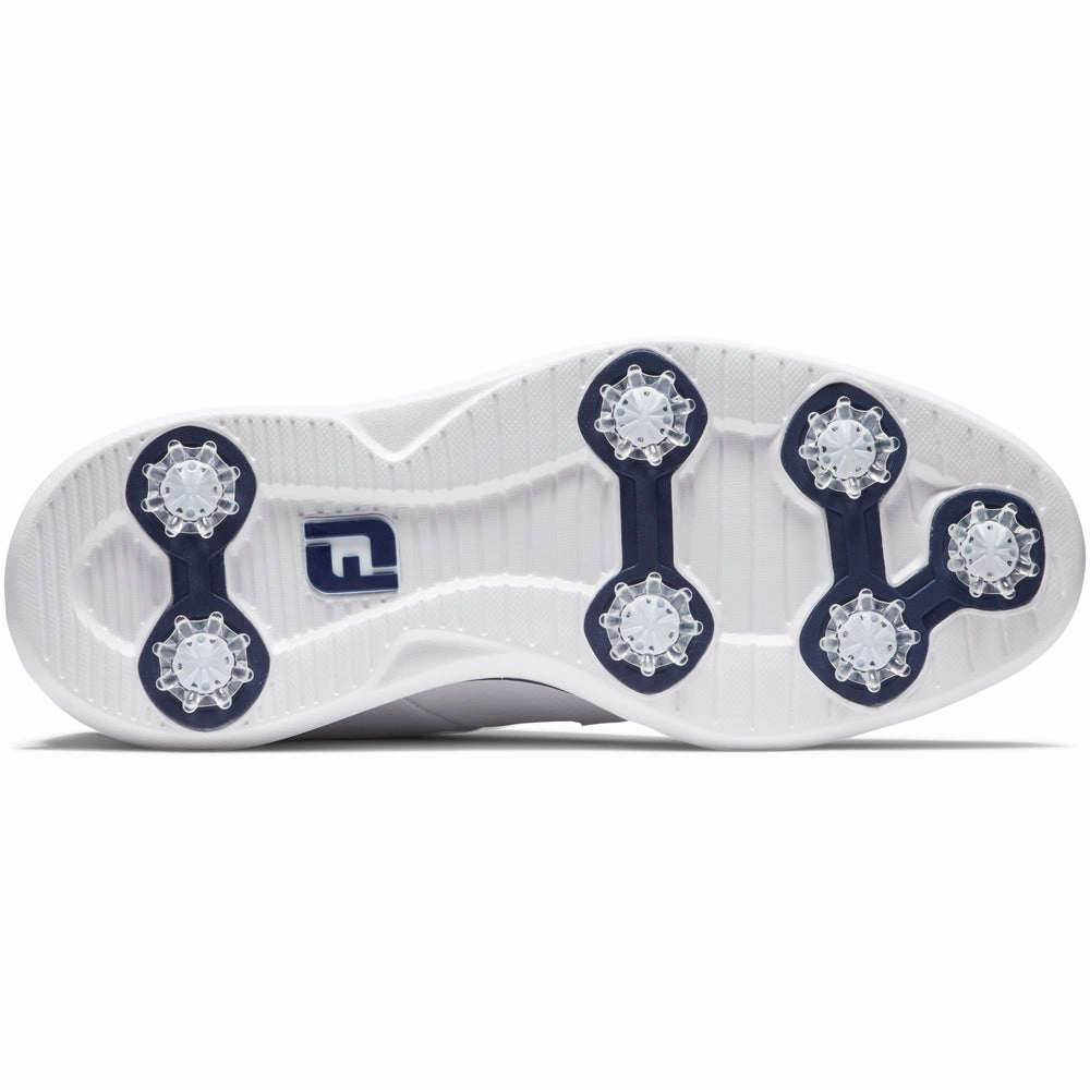 FootJoy Traditions Blucher Spiked Waterproof Shoes - White/White/Navy Blucher Pro Golf Traction