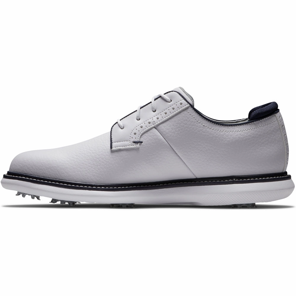 FootJoy Traditions Blucher Spiked Waterproof Shoes - White/White/Navy Blucher Pro Golf Traction