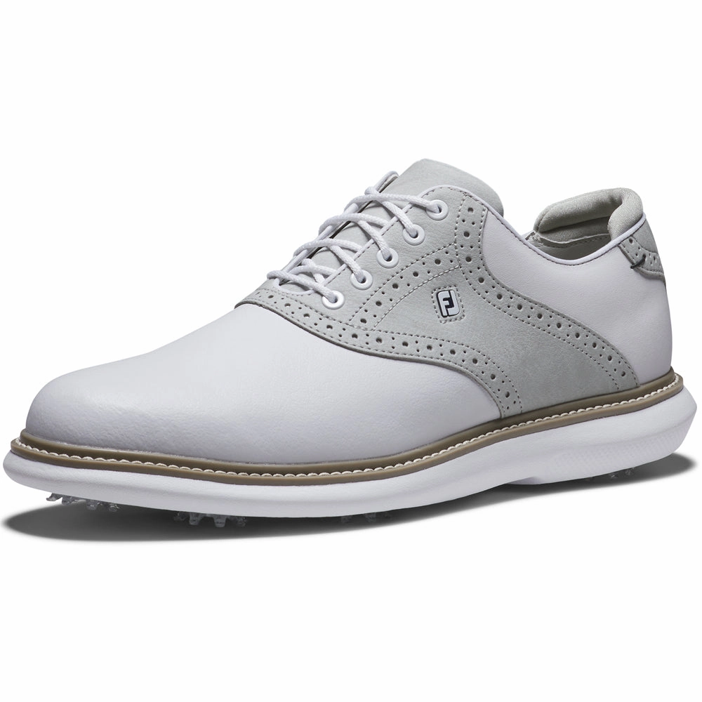 FootJoy Traditions Spiked Shoes - White/Grey/White Pro Golf Traction