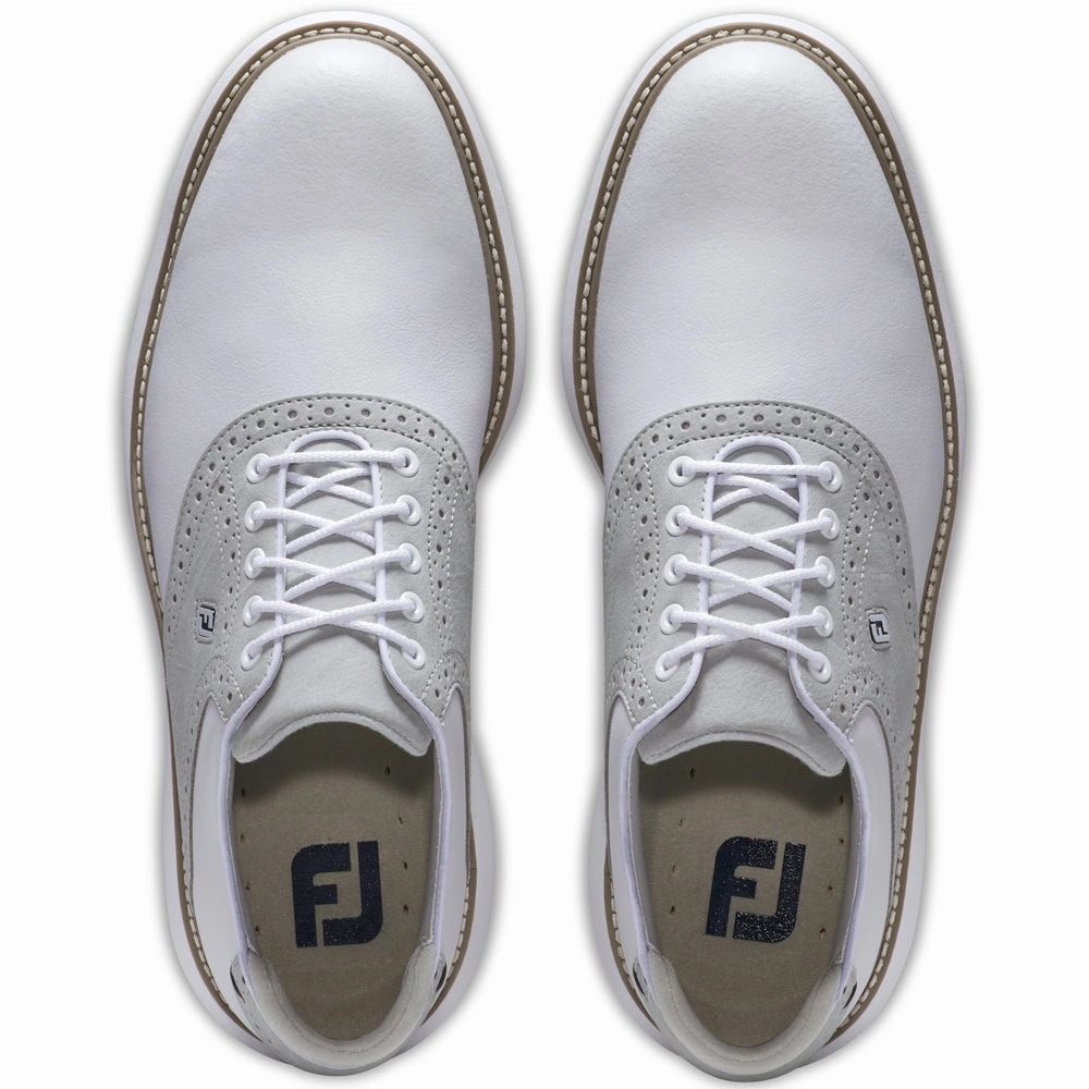 FootJoy Traditions Spiked Shoes - White/Grey/White Pro Golf Traction