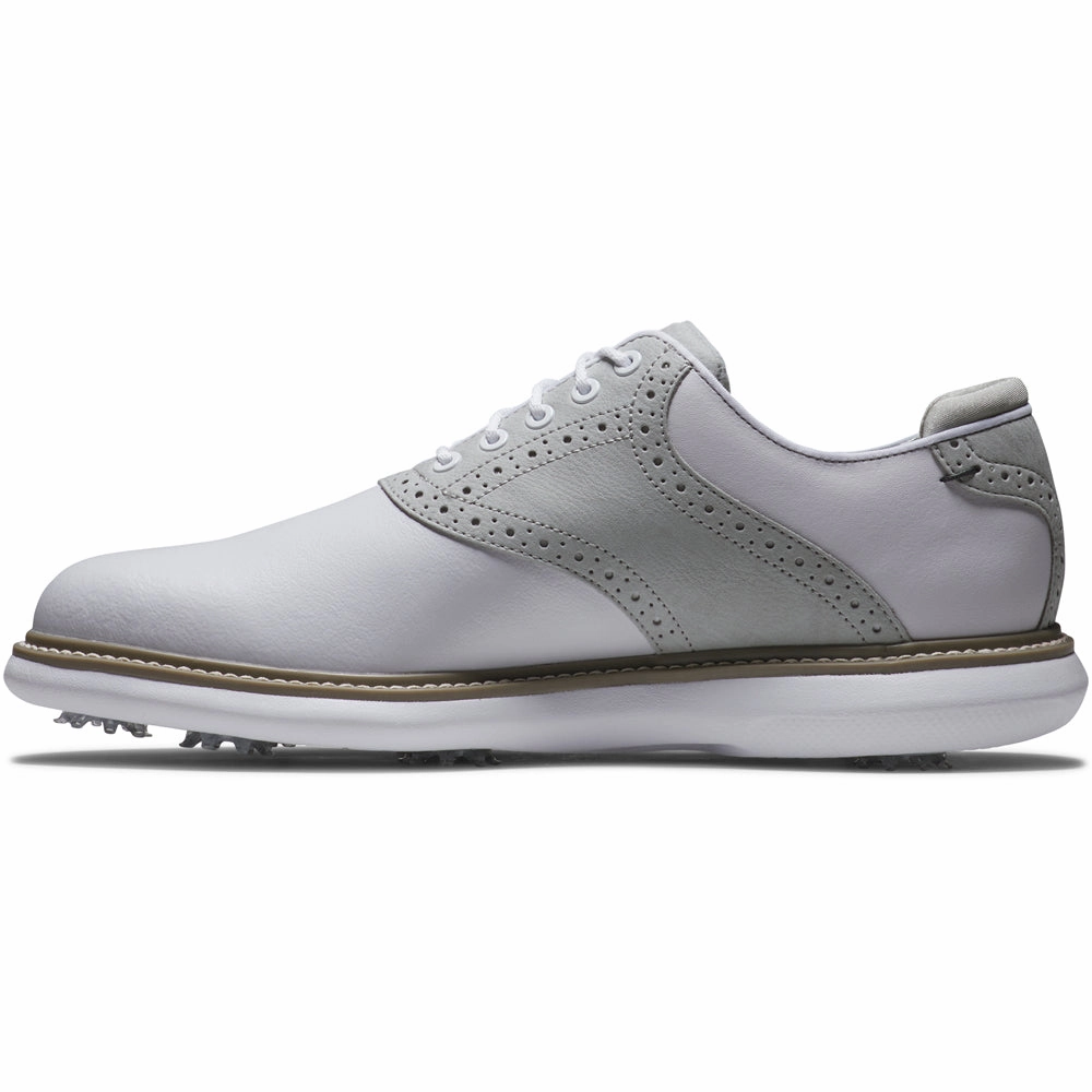 FootJoy Traditions Spiked Shoes - White/Grey/White Pro Golf Traction