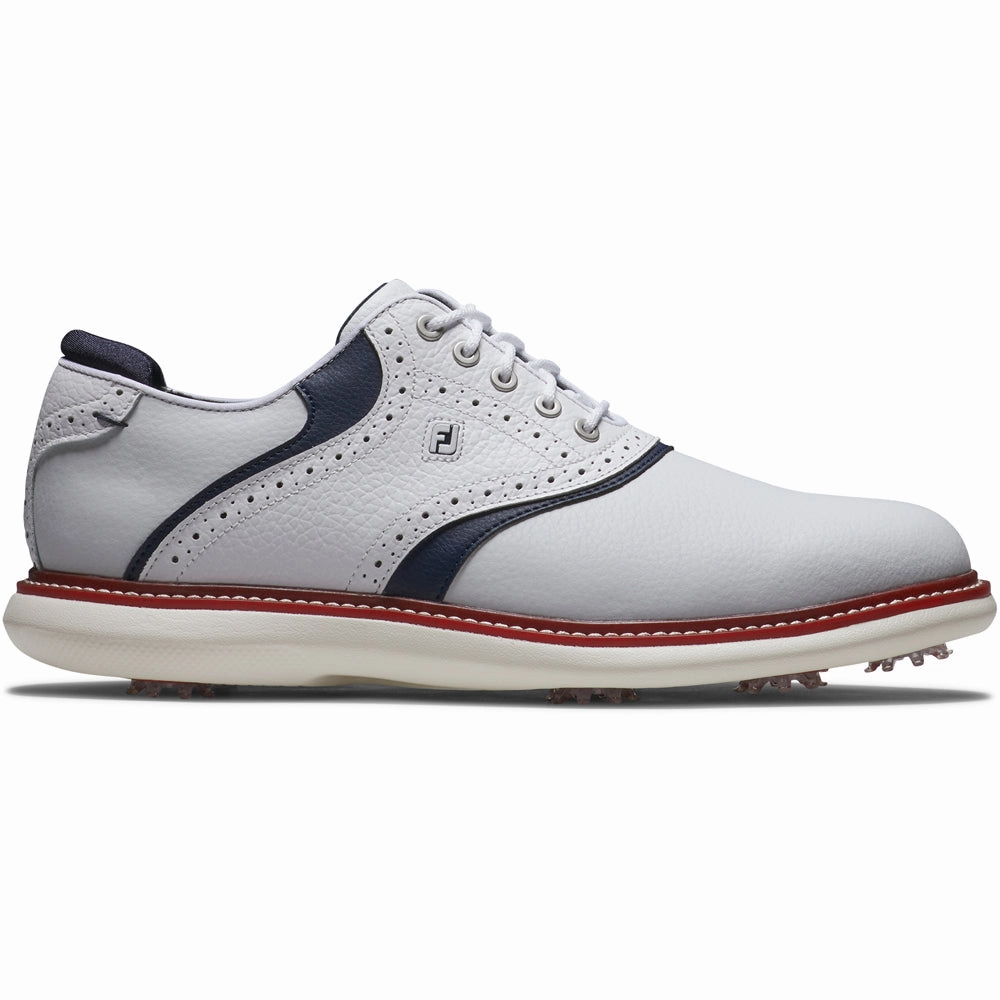 FootJoy Traditions Spiked Shoes - White/Navy/Red Footjoy golf footwear