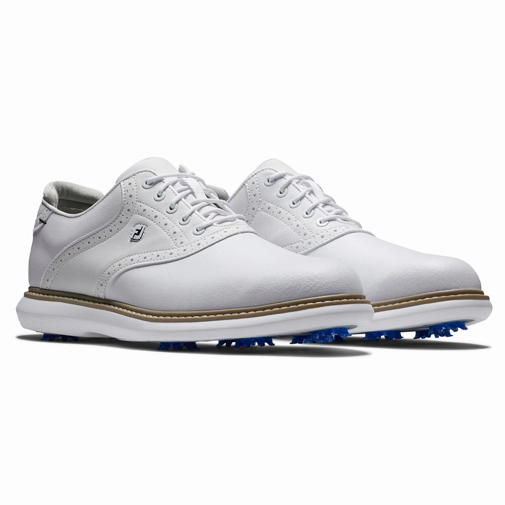 FootJoy Traditions Spiked Waterproof Shoes - White Pro Golf Traction