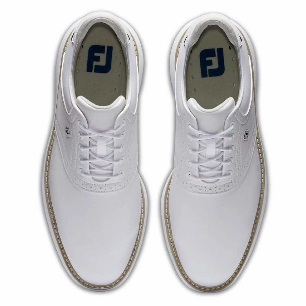 FootJoy Traditions Spiked Waterproof Shoes - White Pro Golf Traction