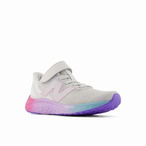 Fresh Foam Arishi v4 Bungee Lace with Top Strap - Grey Matter with Mid Century Pink and Lilac Glo - Kids New Balance casual sneakers for everyday comfort