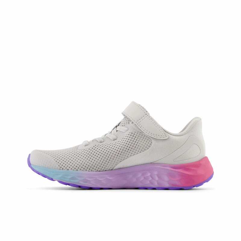 Fresh Foam Arishi v4 Bungee Lace with Top Strap - Grey Matter with Mid Century Pink and Lilac Glo - Kids New Balance lifestyle shoes