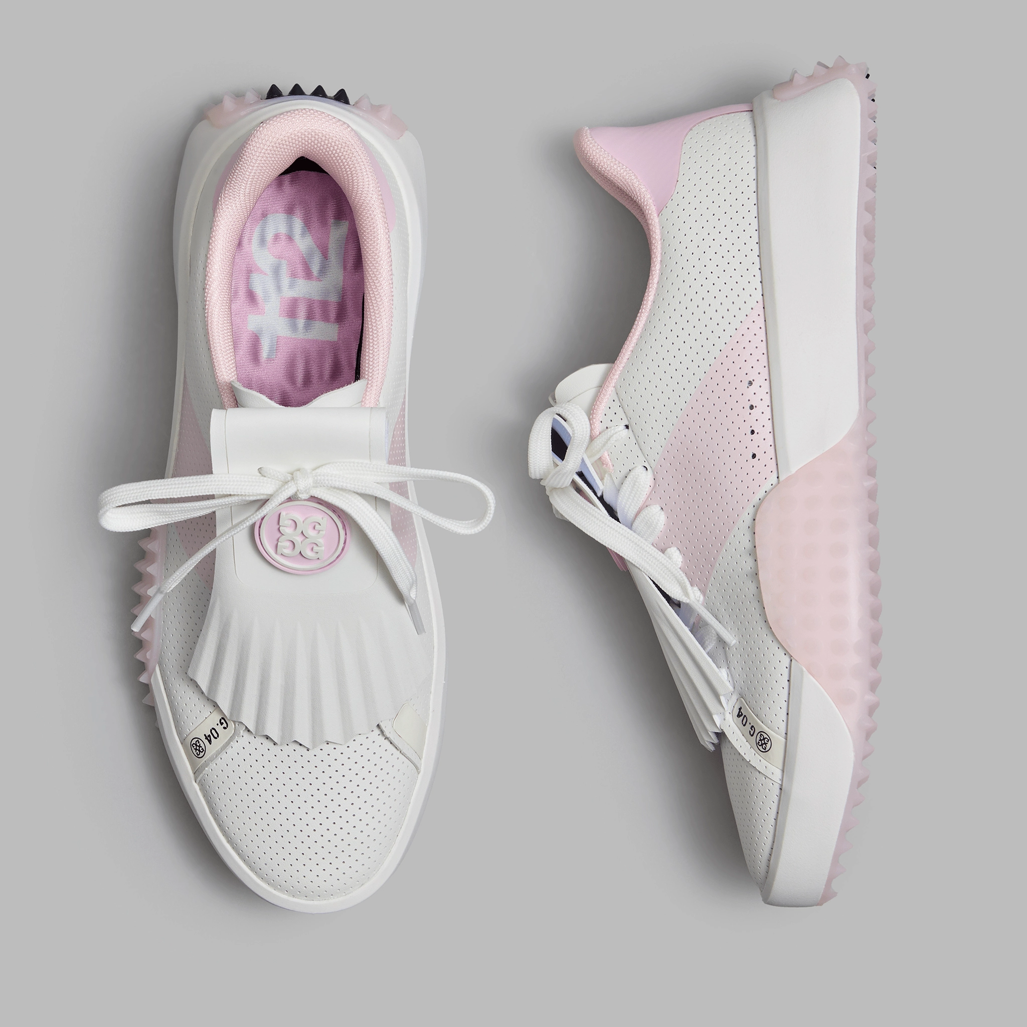 G/Fore Women's G.112 Perforated Leather Kiltie Golf Shoes - Snow/Blush Chic Platform Sneakers