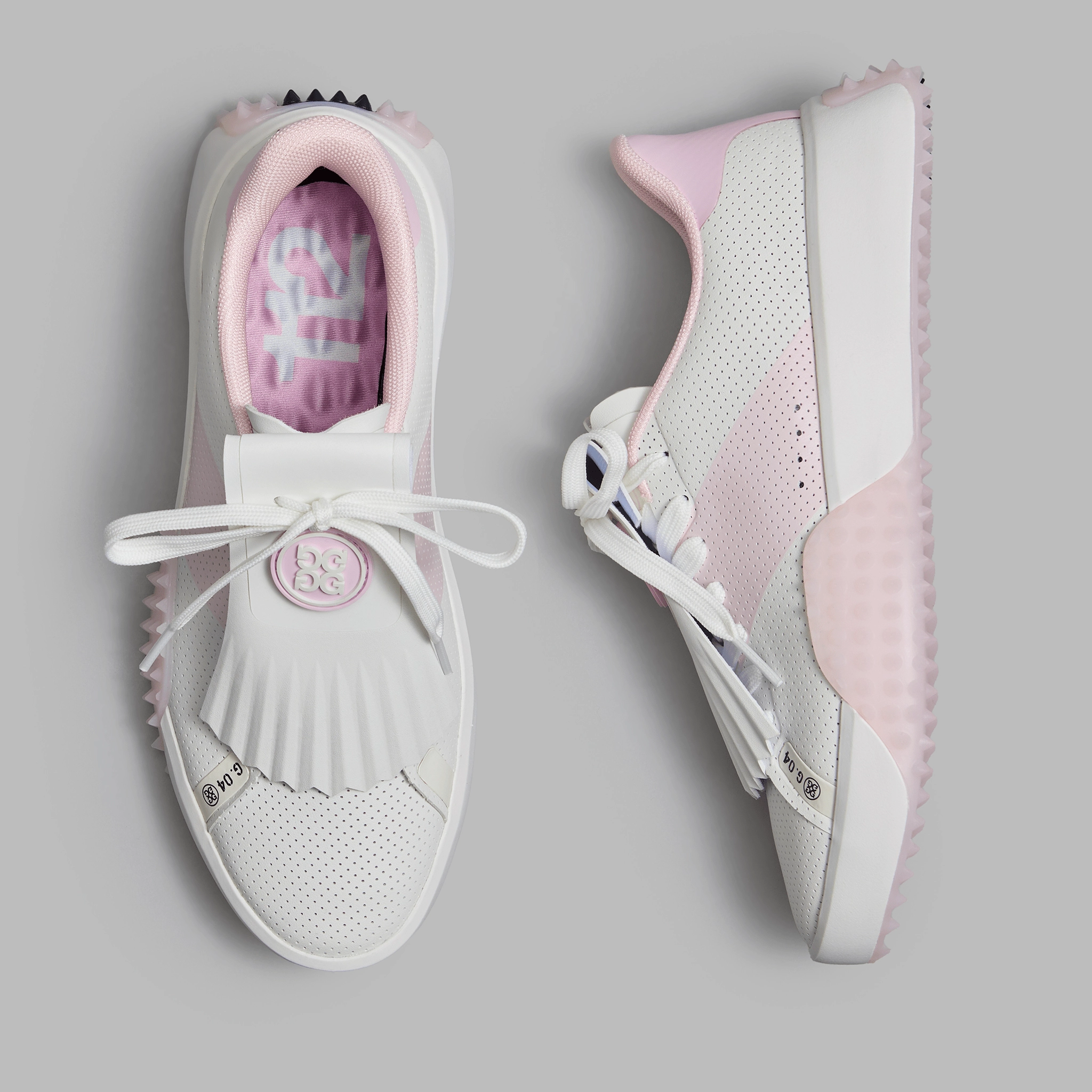 G/Fore Women's G.112 Perforated Leather Kiltie Golf Shoes - Snow/Blush Tour-Level Golf Shoes