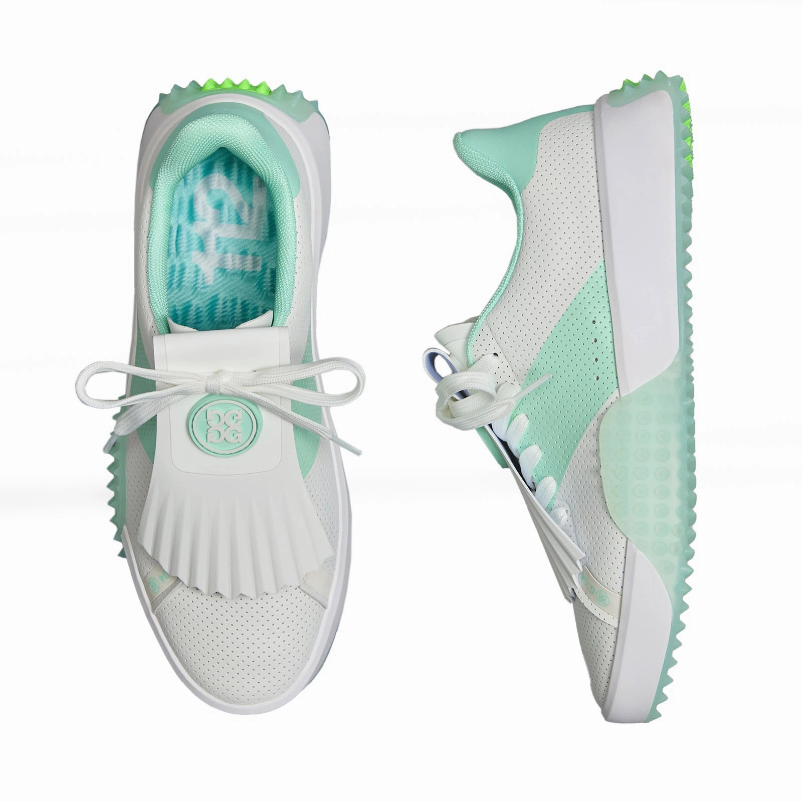 G/Fore Women's G.112 Perforated Leather Kiltie Golf Shoes - Snow/Menthol Chic Platform Sneakers