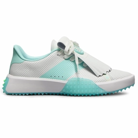G/Fore Women's G.112 Perforated Leather Kiltie Golf Shoes - Snow/Menthol Spikeless golf footwear
