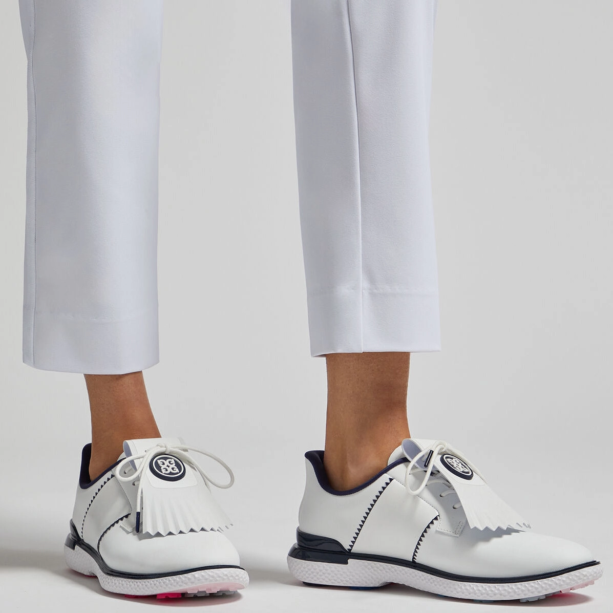 G/Fore Women's Gallivan2r Side Stripe Golf Shoes - Snow/ Twilight Chic Platform Sneakers