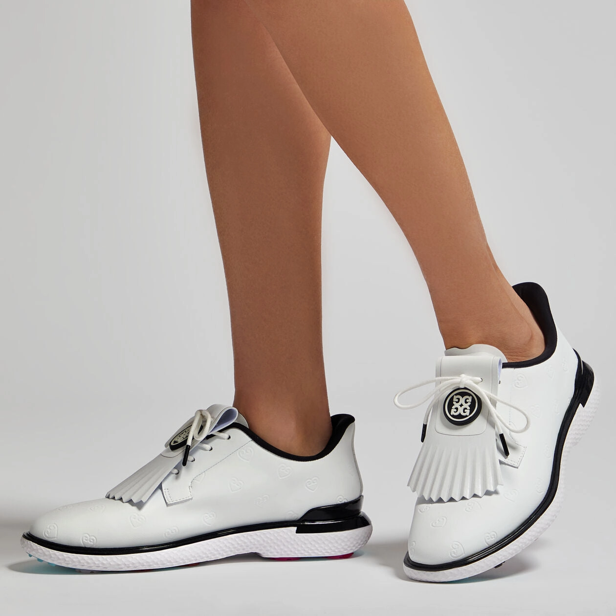 G/Fore Women's Heart Debossed Gallivan2r Kiltie Golf Shoes - Snow/Onyx Chic Platform Sneakers