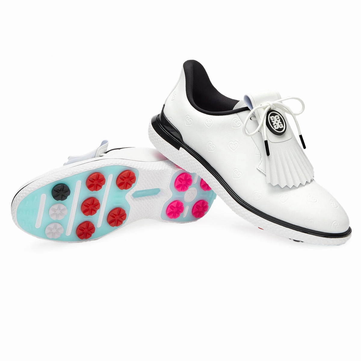 G/Fore Women's Heart Debossed Gallivan2r Kiltie Golf Shoes - Snow/Onyx Chic Platform Sneakers