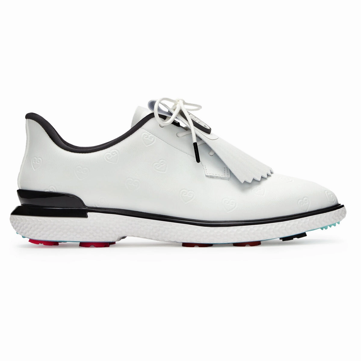 G/Fore Women's Heart Debossed Gallivan2r Kiltie Golf Shoes - Snow/Onyx Spikeless golf footwear