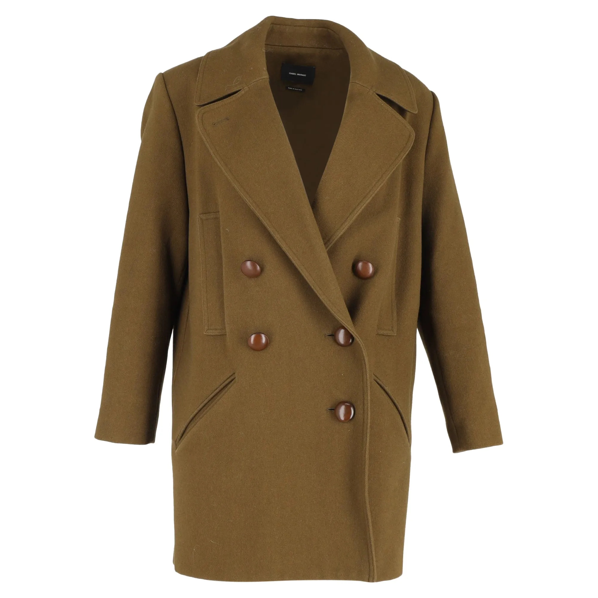 Isabel Marant Ziggy Double Breasted Coat in Olive Green Wool