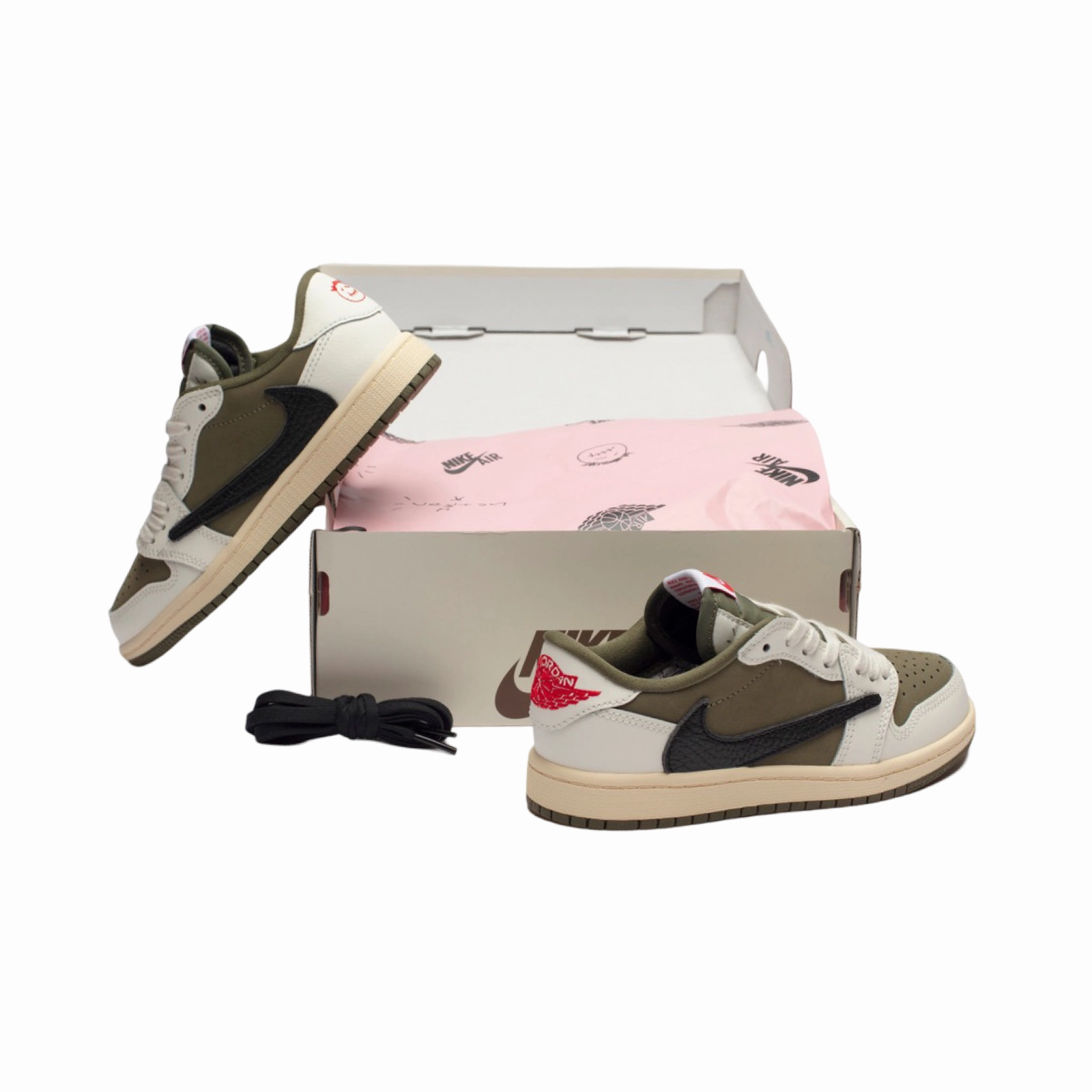 Kids Air Jordan 1 Low OG SP (PS) x Travis Scott Medium Olive Black White Basketball Shoes