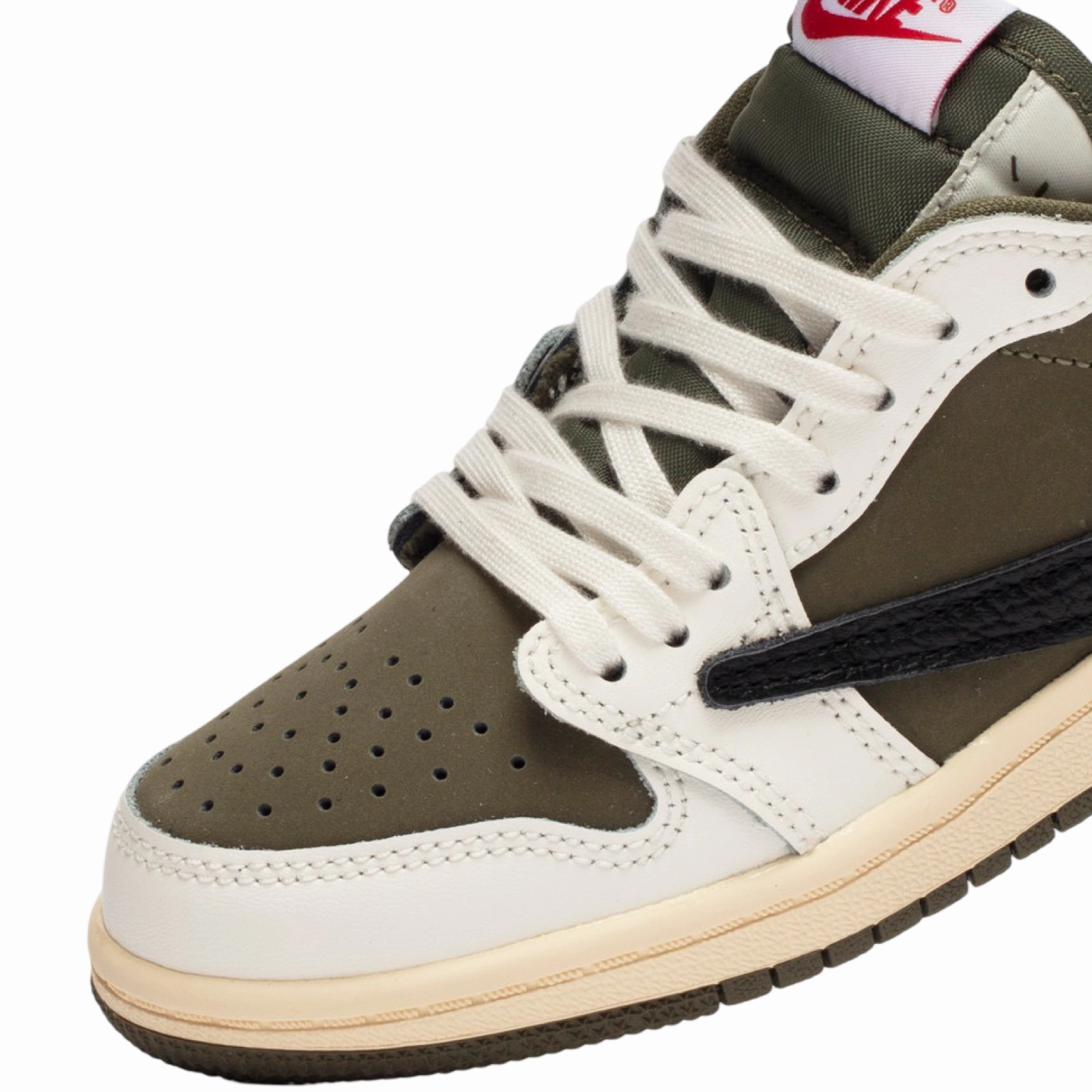 Kids Air Jordan 1 Low OG SP (PS) x Travis Scott Medium Olive Black White Basketball Shoes