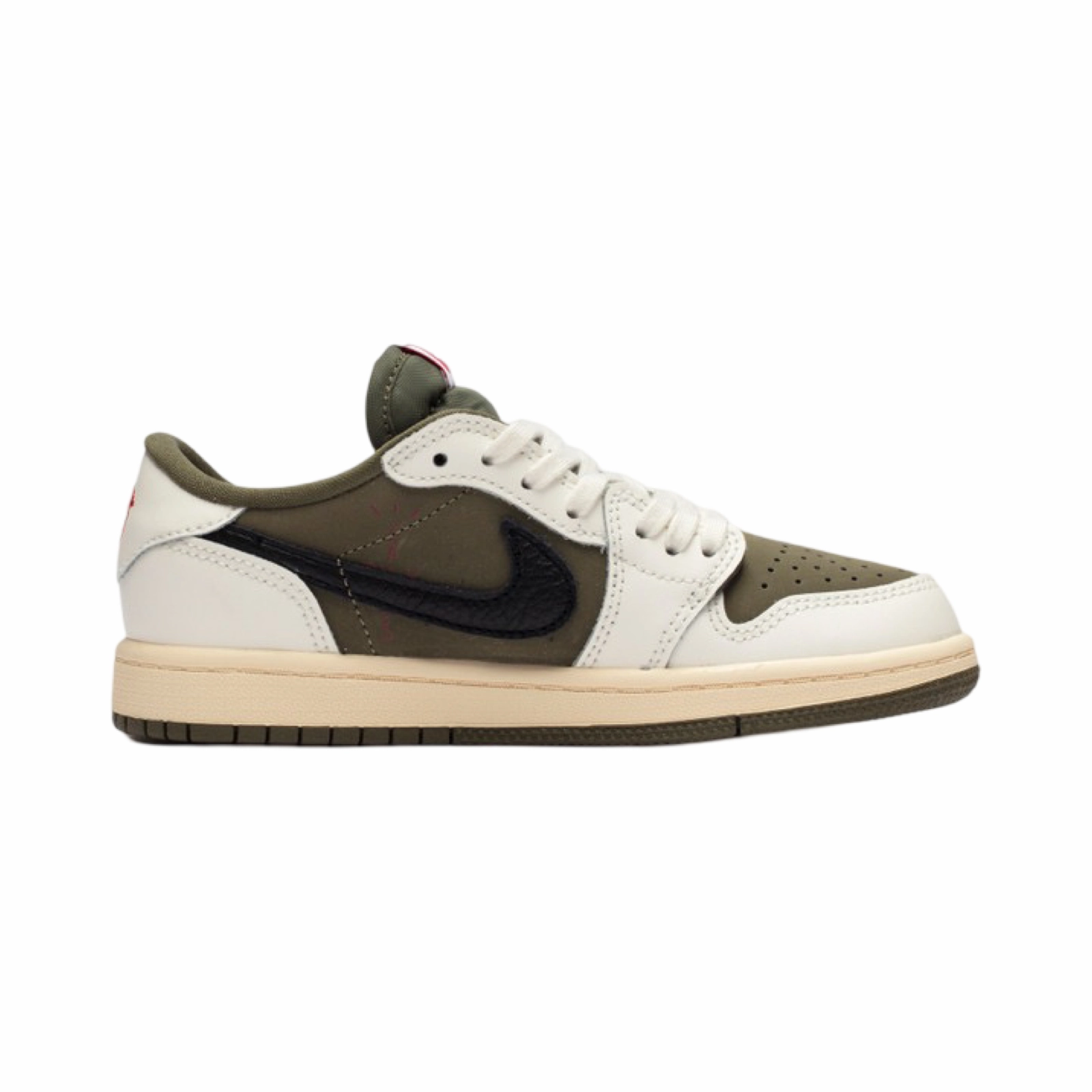 Kids Air Jordan 1 Low OG SP (PS) x Travis Scott Medium Olive Black White Basketball Shoes