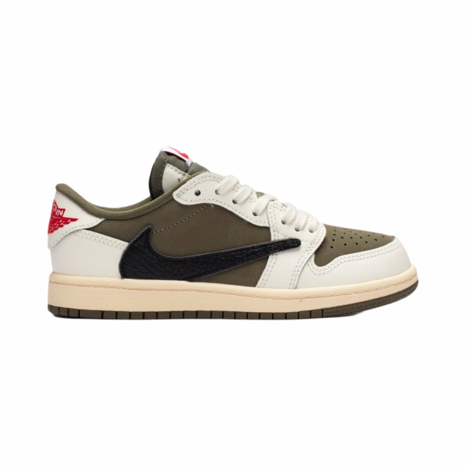 Kids Air Jordan 1 Low OG SP (PS) x Travis Scott Medium Olive Black White Basketball Shoes