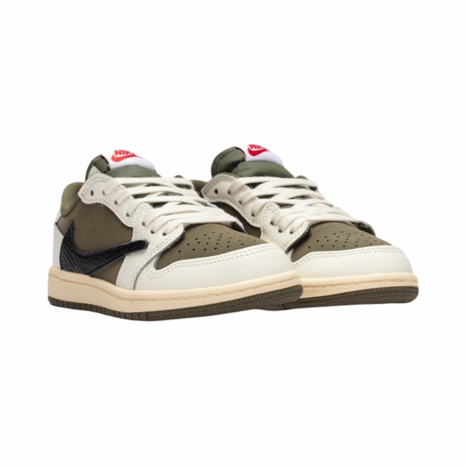 Kids Air Jordan 1 Low OG SP (PS) x Travis Scott Medium Olive Black White Basketball Shoes
