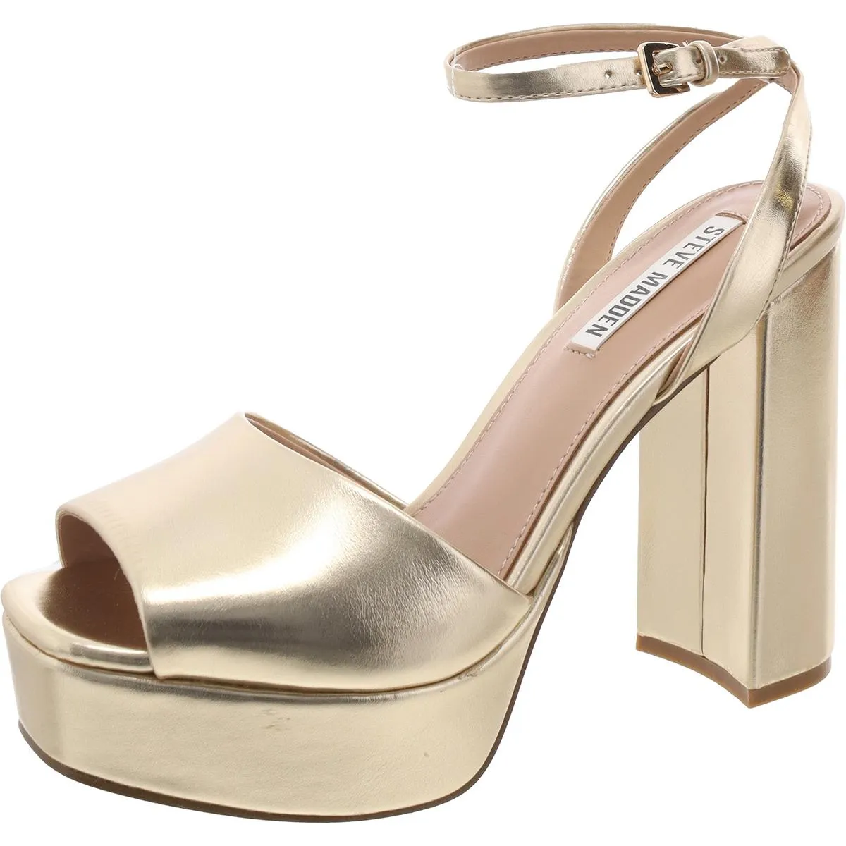 Lourdes Womens Buckle Patent Leather Platform Heels