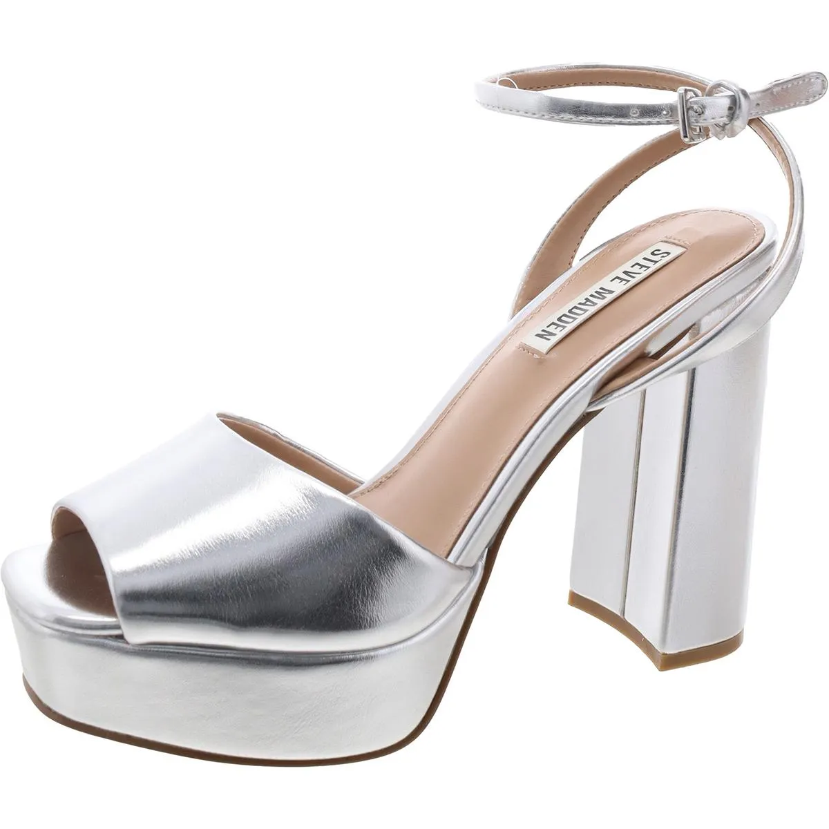 Lourdes Womens Buckle Patent Leather Platform Heels
