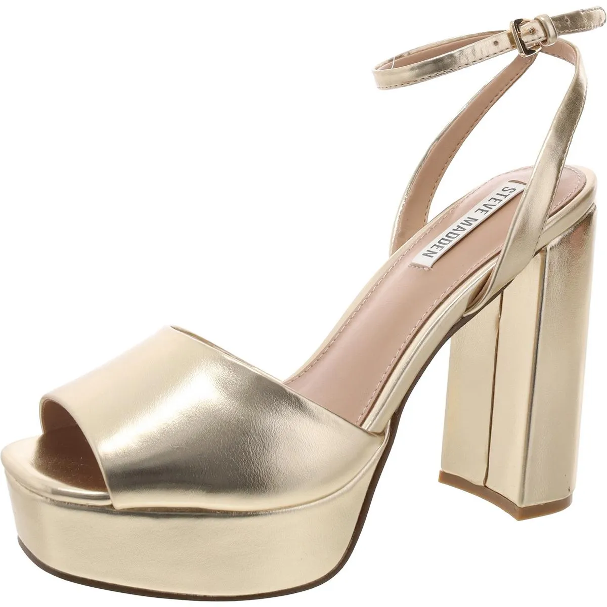 Lourdes Womens Buckle Patent Leather Platform Heels