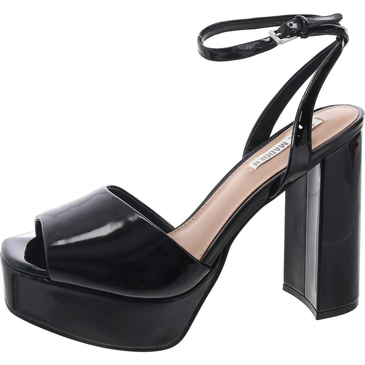 Lourdes Womens Buckle Patent Leather Platform Heels