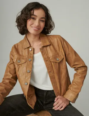Lucky Brand Leather Trucker Jacket Cognac Lucky Brand