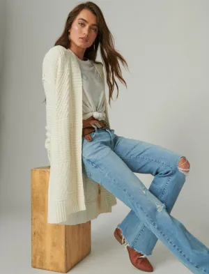 Lucky Brand Long Textured Cardigan Cream Lucky Brand