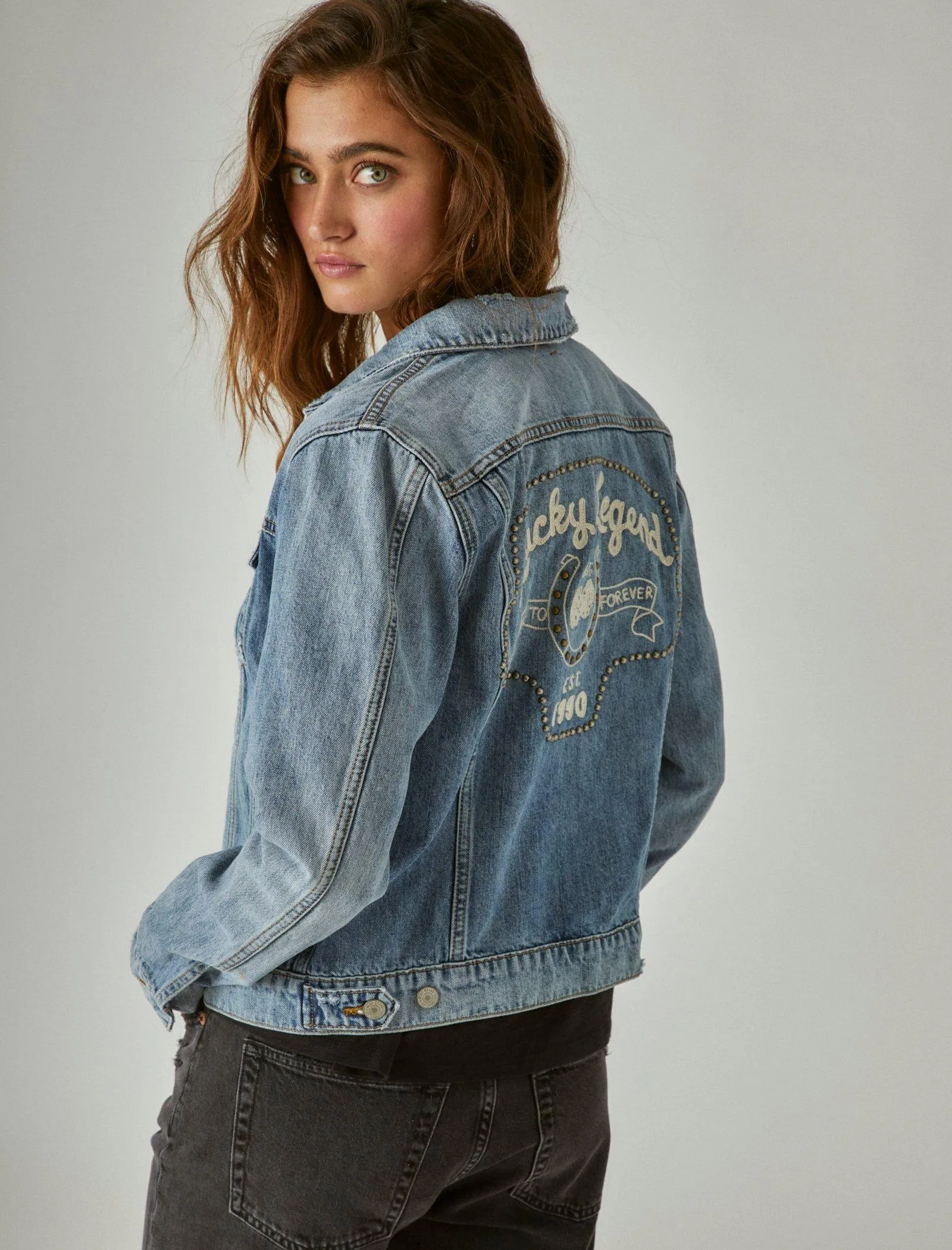 Lucky Brand Lucky Legend Studded Graphic Jacket Roll The Dice Lucky Brand