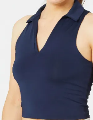 Lucky in Love Women's Essentials Hip Fit Polo Tank Top-Midnight Clothing Lucky In Love Women